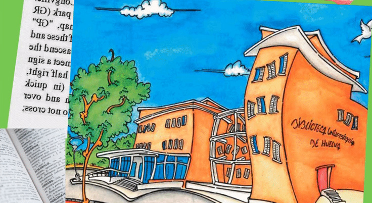 ilustración de la fachada de la biblioteca estilo comic