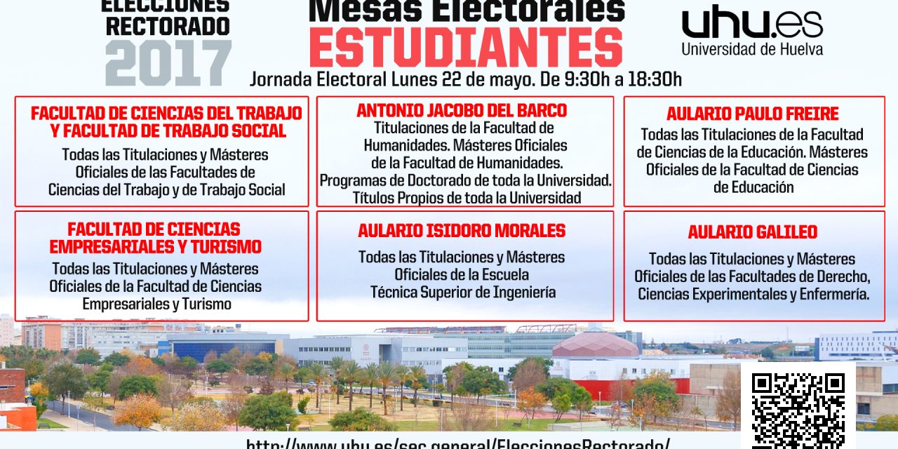 Elecciones Rectorado: Relación de Mesas Electorales de la jornada electoral del 22 de mayo