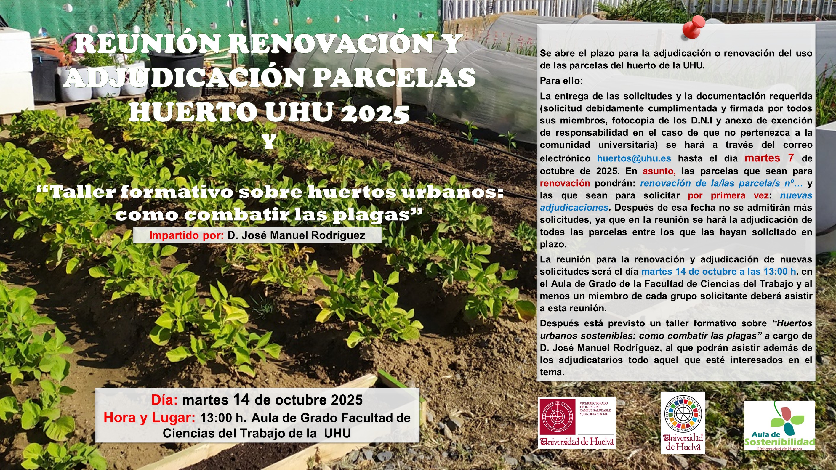 adjudicación de parcelas huerto UHU