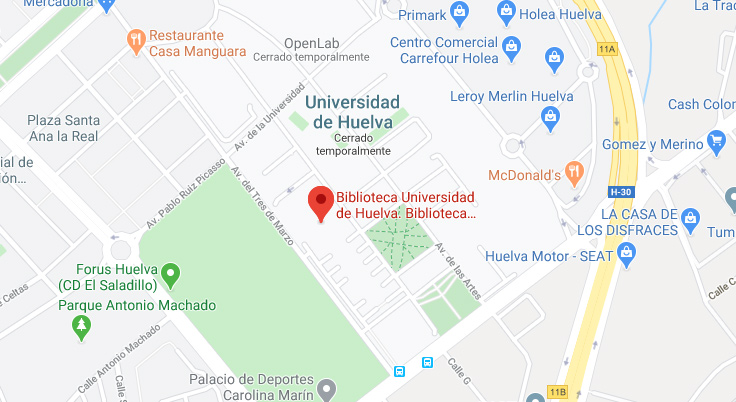 callejero indicando ubicación de la biblioteca de la universidad de Huelva