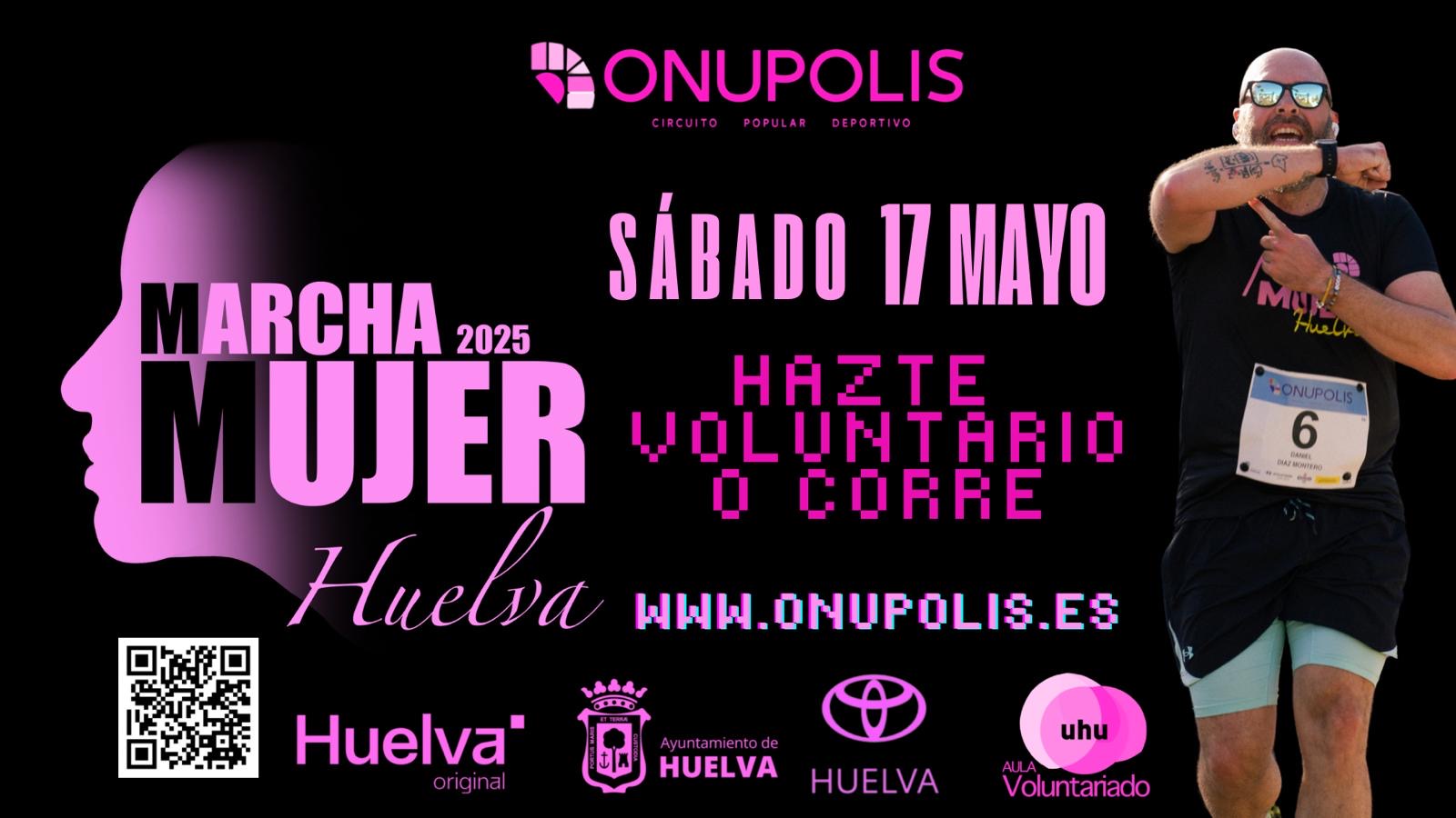 La Marcha de la Mujer OnuPolis 2025 llega a Huelva el sábado 17 de mayo, y desde el Aula de Voluntariado de la UHU te invitamos a ser parte activa de este evento deportivo y solidario. 🙋‍♀️ Si quieres vivir la experiencia desde dentro, colaborar con la organización y apoyar una causa con impacto, ¡Únete al equipo de voluntariado universitario! 🏃‍♂️ Y si lo tuyo es correr o caminar, también puedes participar en la marcha y disfrutar del ambiente. 📜 La participación como voluntario/a en esta actividad será
