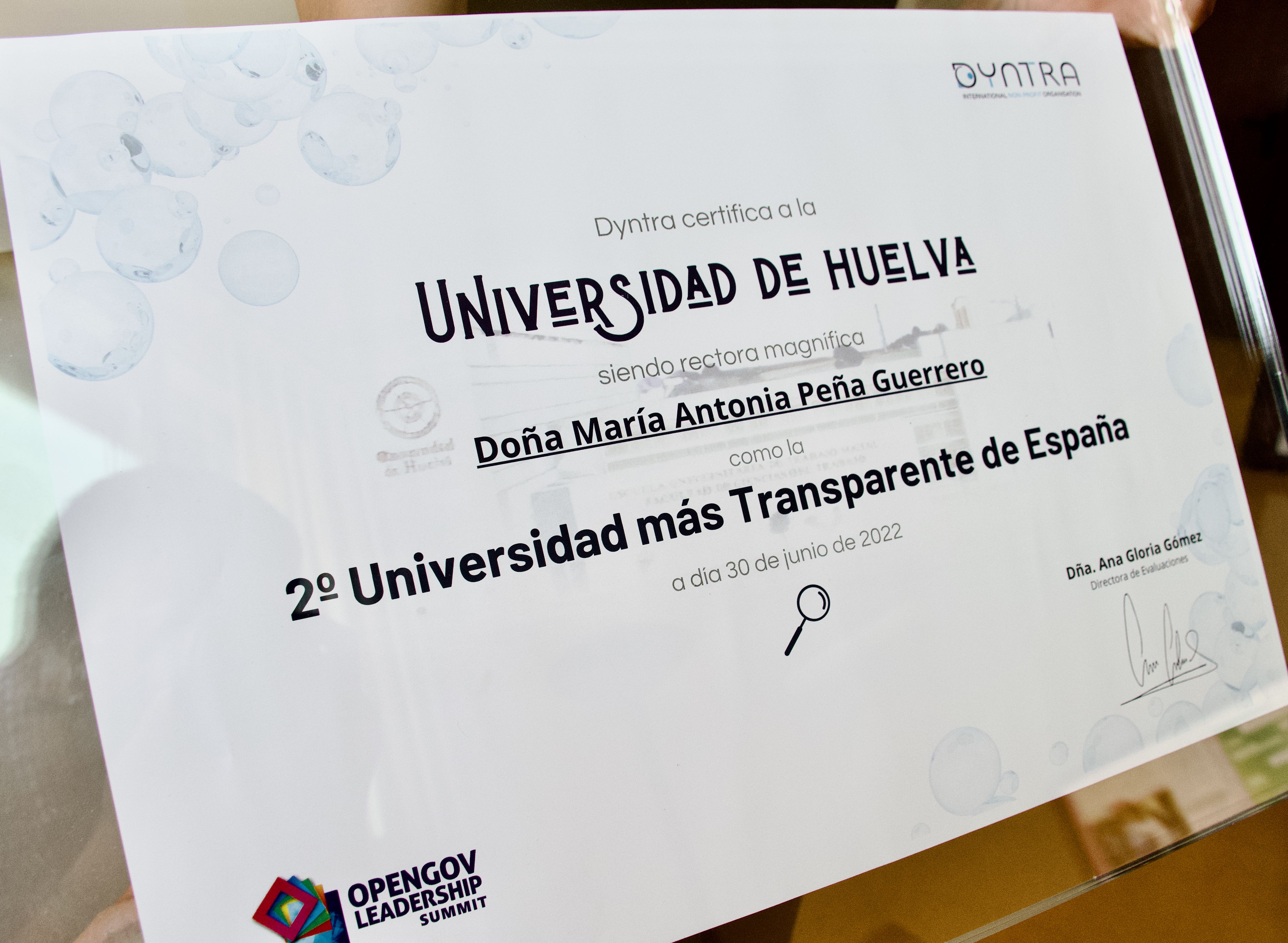 Fotografía del certificado